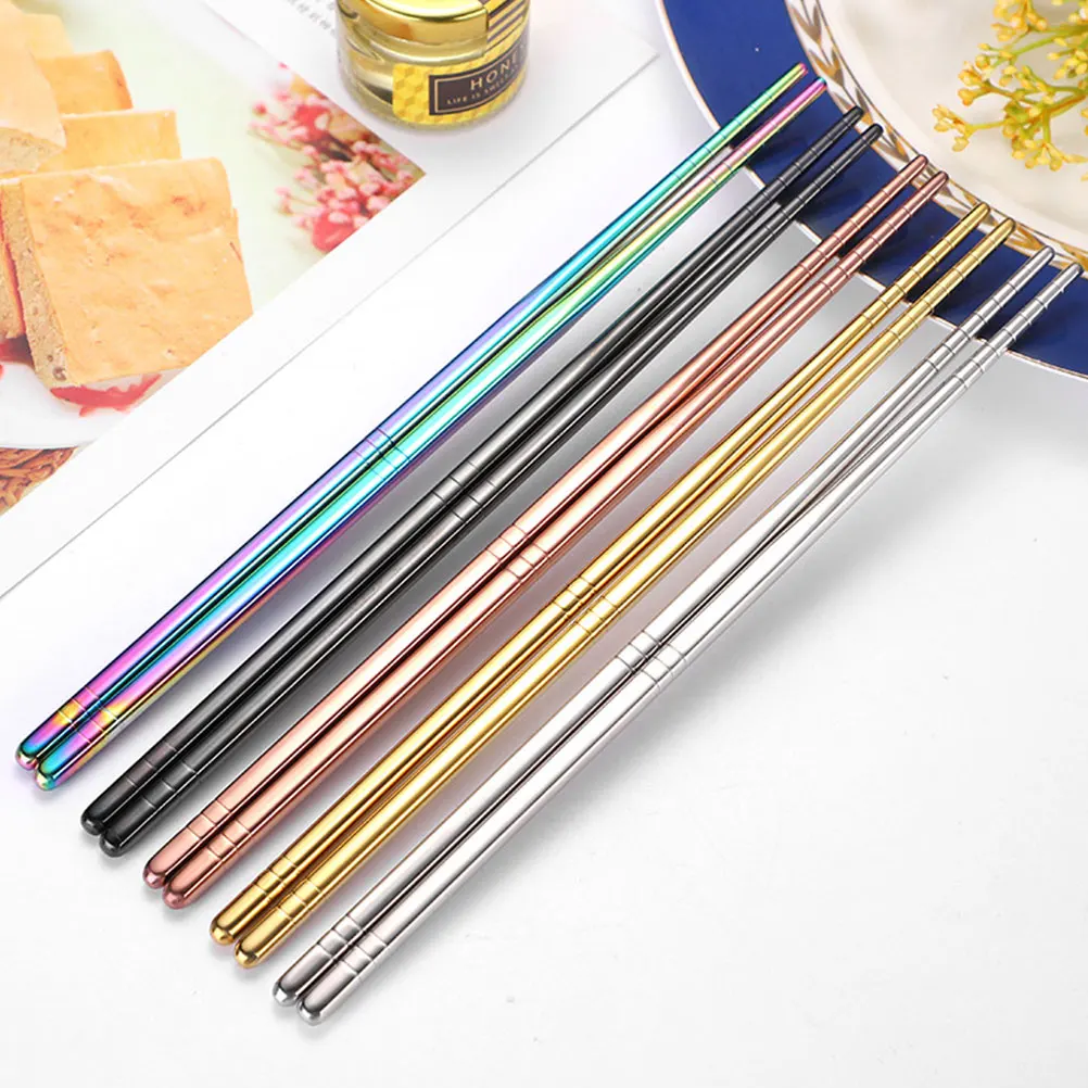 

5Pairs Metal Chopsticks Stainless Steel Reusable Non-Skid Elegant Design for Outdoor Party Kitchen Tableware Chopsticks
