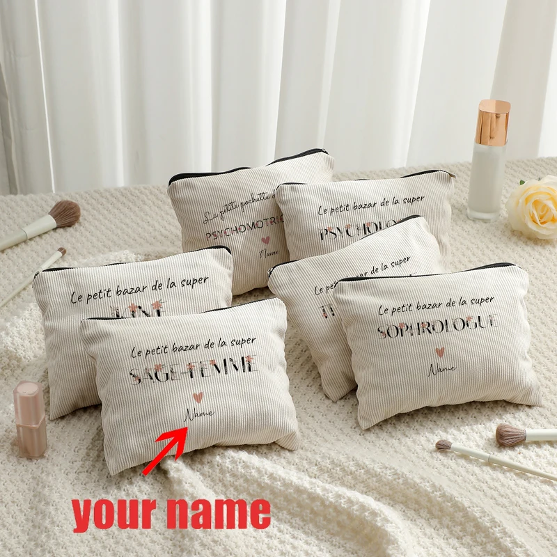 

Personalized Name Therapist Leopard Colleague Psychologist Flowers Makeup Bag Travel Toiletry Pouches Women Nurse Caregiver Gift