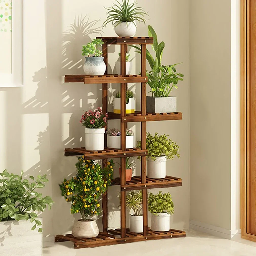 Reinforced Wood Plant Stand, Corner Shelf, Flower Rack, Garden Home, 52 