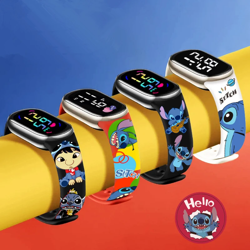 Disney-Stitch Luminous Bracelet for Children, Cartoon Anime Character, LED Touch Watch, Relógio Impermeável, Presentes Esportivos, Brinquedos de Natal