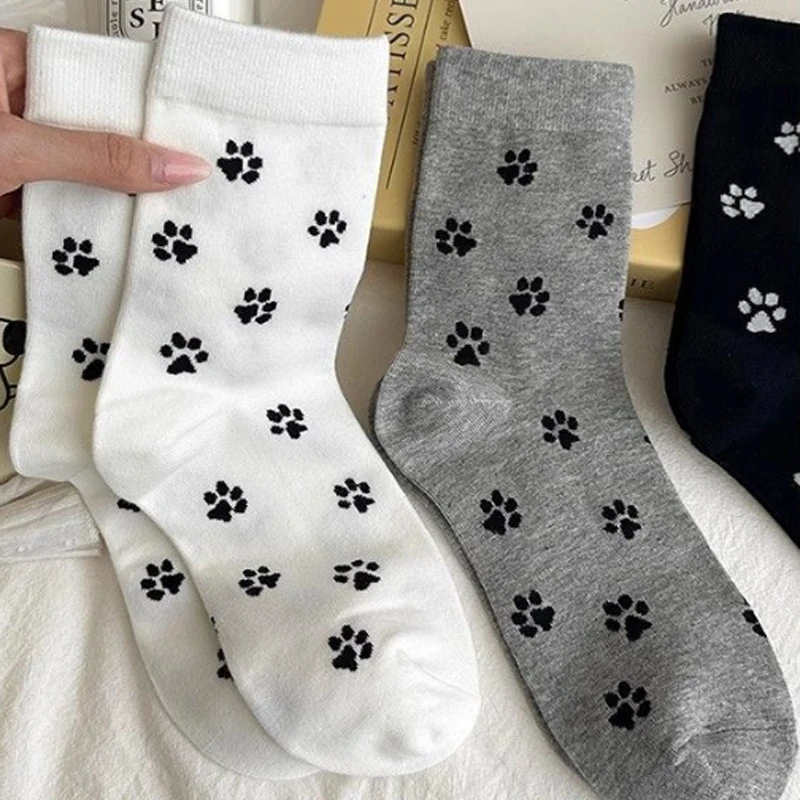 

Harajuku Kawaii Dog Claw Socks Cotton Funny Cartoon Socks Japanese Korean Fashion Streetwear Breathable Middle-calf Crew Socks