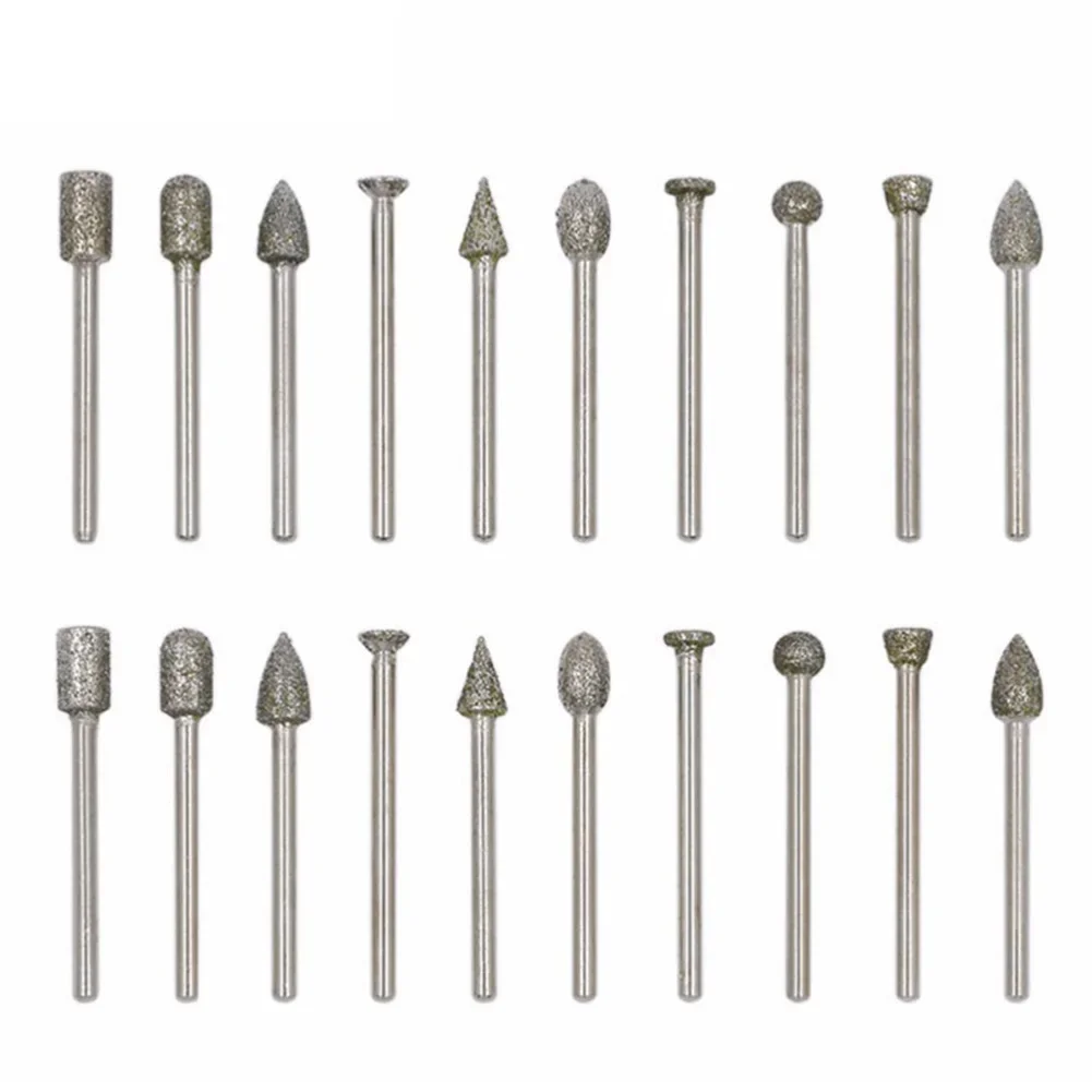 20pcs/Set Grinding Head Study Coarse Compact Diamond Sand Exquisite Strength Lightweight Needle Shank Power Tools Accessories