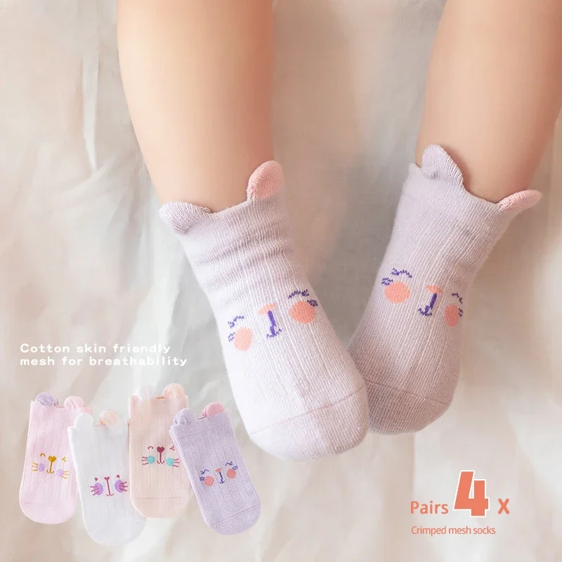 4 Pairs Cartoon Baby Socks Toddler Socks Anti Slip Children's Cotton Floor Socks for Girls Boys Cute Unisex Newborn Accessories