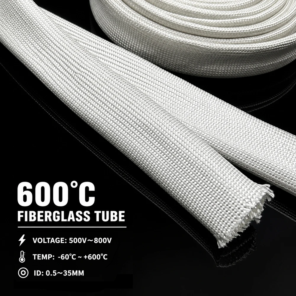 White 600deg C glassfiber sleeve ID 0.5/1/1.5/2/2.5/3/3.5/4/5/6/7/8/9/10/12/14/16/18/20/25/30/35mm insulating sleeve