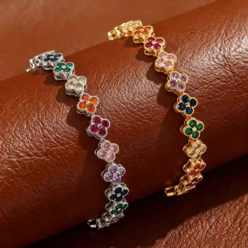 

Best-selling four-leaf clover bracelet, colorful full diamond zircon, European and American fashionable luxury jewelry