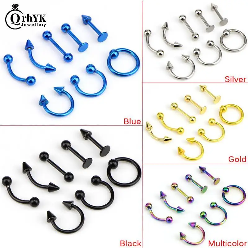 8/16PCS  Stainless Steel Fashion 16G Titanium Anodized Body Jewelry Helix Piercing Ear Eyebrow Nose Lip Captive Rings