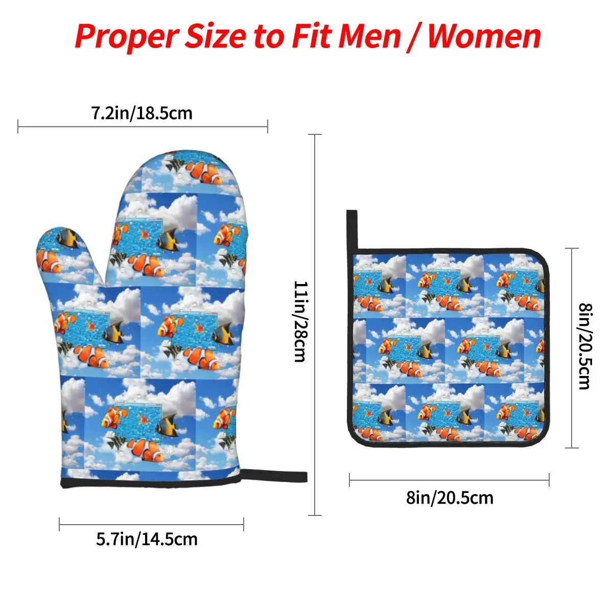 Swimming Frutiger Aero Fish Oven Mitts and Pot Holder Sets of 4 for Baking Kitchen Cooking BBQ Resistant Non-Slip Gloves
