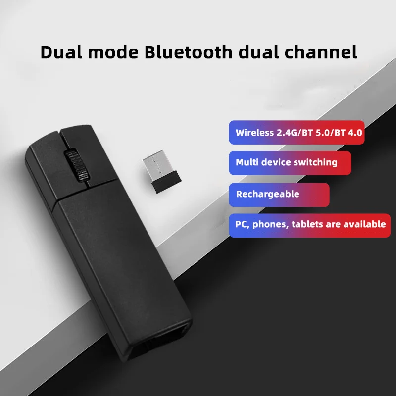 Mini Wireless Mouse Rectangular Block Rechargeable BT 2.4G Dual-mode or 2.4G Version Portable Mause Speech PPT Gift Storage Box