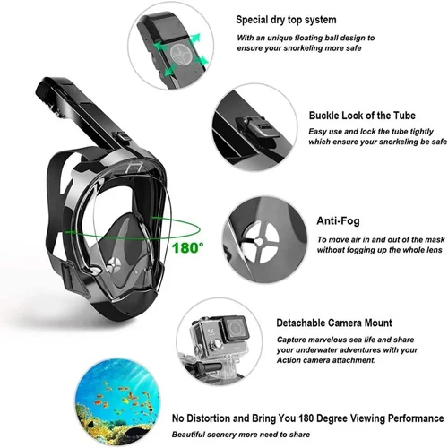Imagen 2 del producto Máscara de buceo de cara completa para hombres y mujeres, máscara de snorkel para nadar con soporte de cámara desmontable, conjunto de gafas de tubo de snorkel para adultos, equipo de buceo