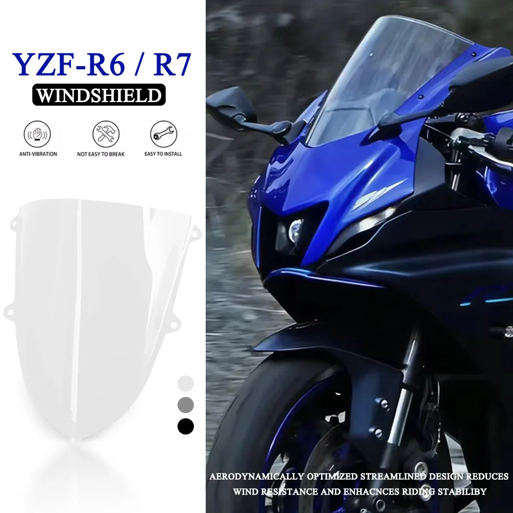 

Motorcycle Front Windshield Windscreen Screen Accessories For Yamaha R6 YZF-R6 YZFR6 2017-2024 For YZF-R7 YZFR7 R7 YZF 2021-2025
