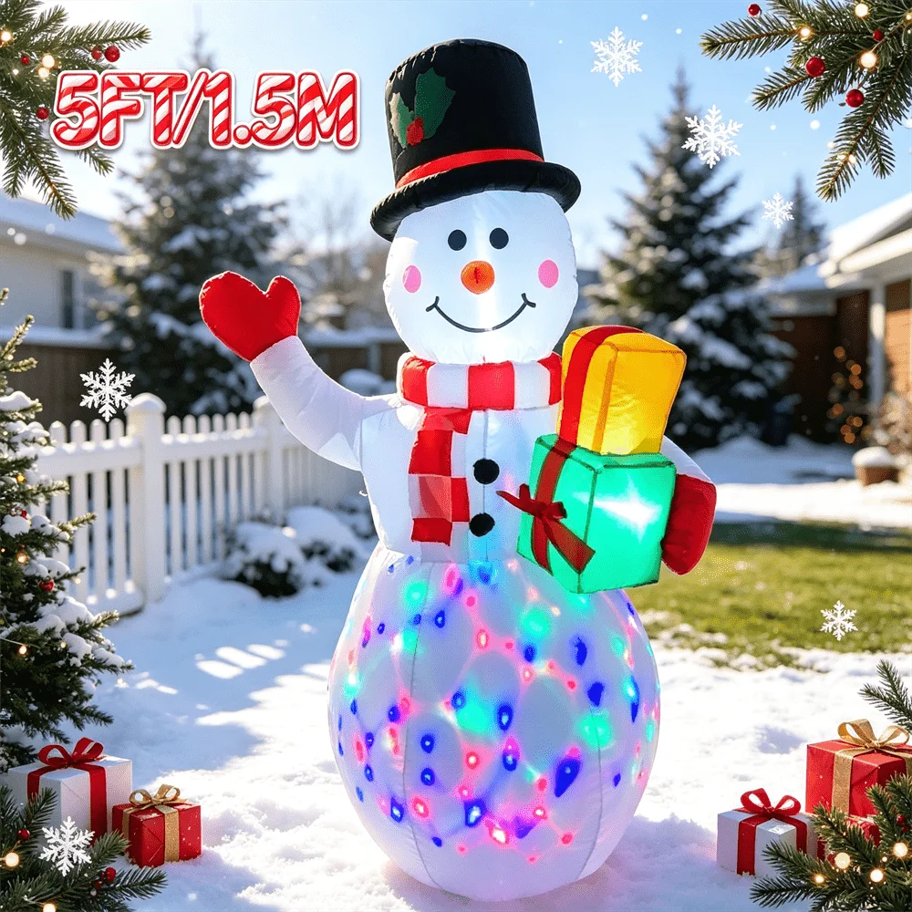 5FT Christmas Inflatable Model Yard Decoration Snowman Scene with Rotating LED Lights for Outdoor Garden Yard Holiday Display