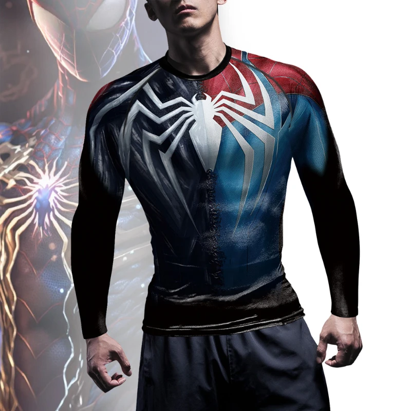 Disfraces de Cosplay para fiesta de Carnaval y Halloween para hombre, camisas de compresión, camiseta activa de película de Spider Man de Marvel, ropa de gimnasio para Fitness