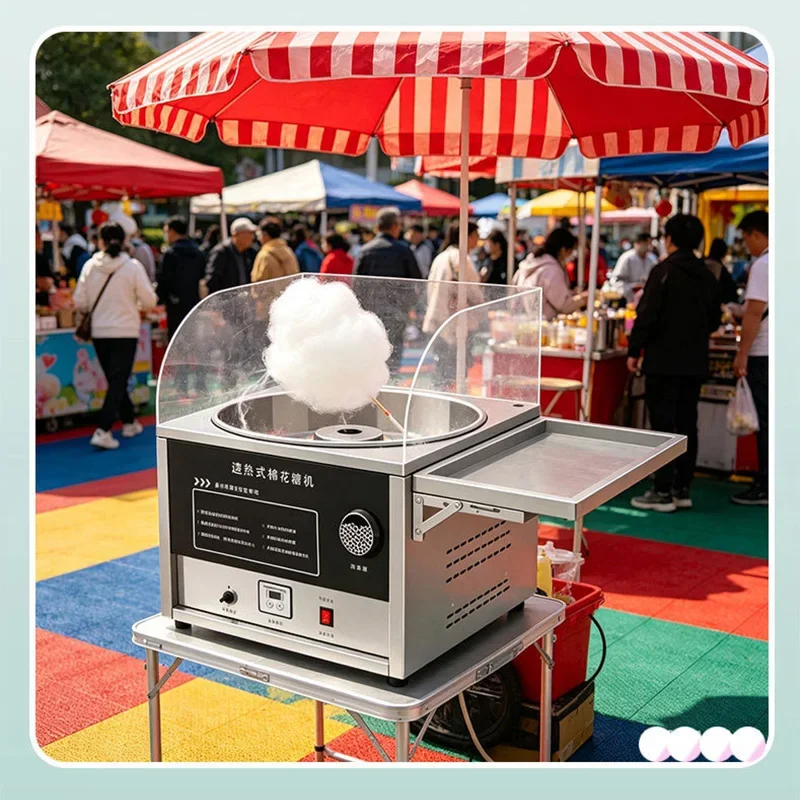 Stainless Steel Cotton Candy Machine Desktop Electric Quick‑Heat Floss‑Making Apparatus Street‑Vendor Color‑Spun‑Sugar‑Candy