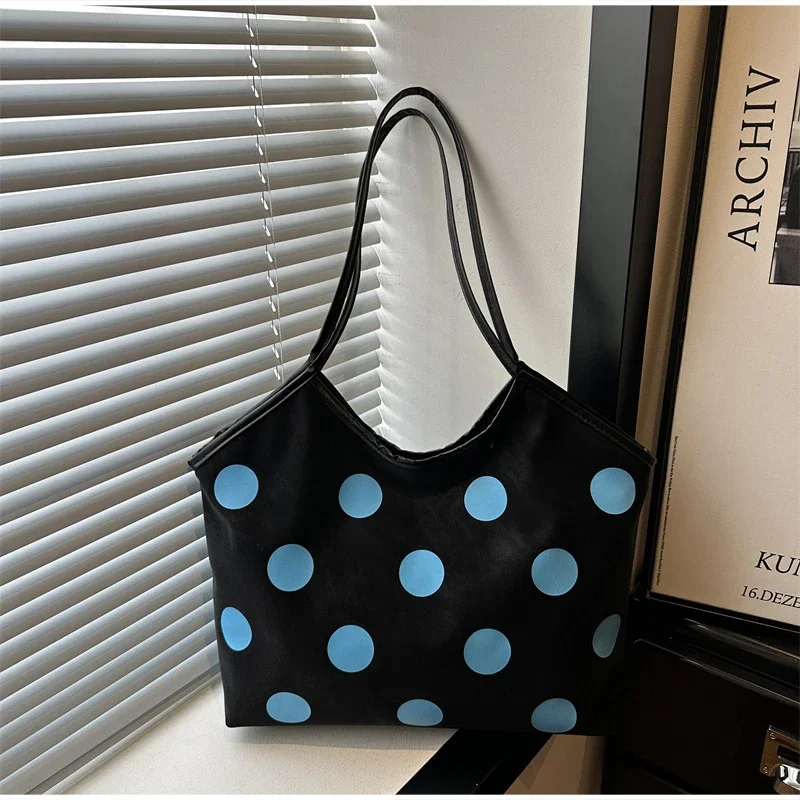 Koreanische Schultertasche mit Polka-Dot-Muster, Vintage-Kunsthandwerkliche Canvas-Tragetasche für Damen, lässige Alltagstasche mit Henkel. – Detail 15