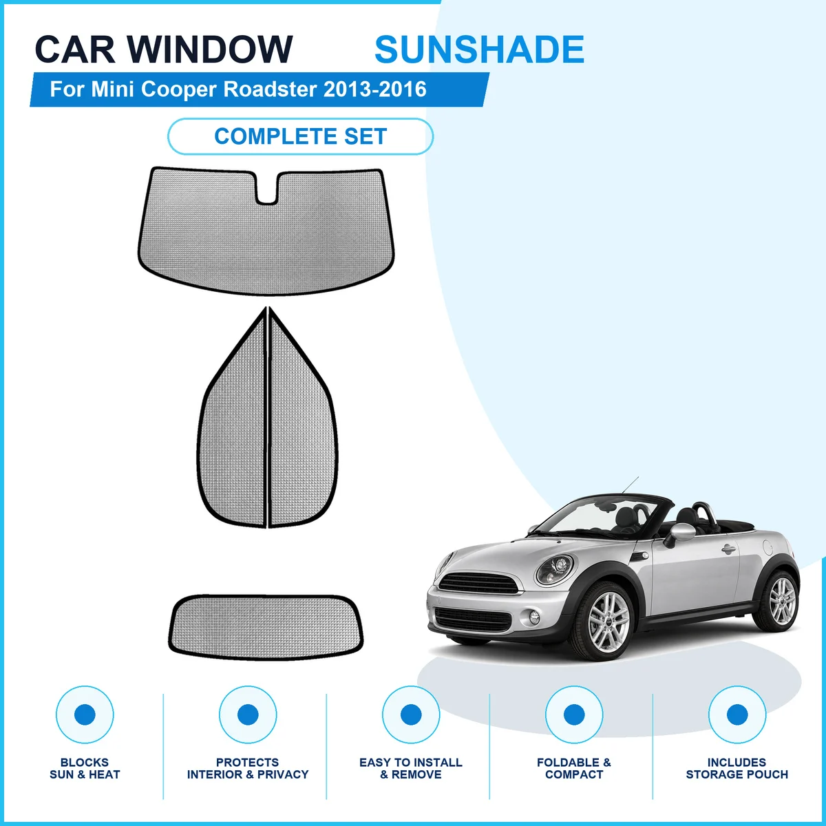 For Mini Cooper Roadster 2013-2016 Custom Full Set Window Sunshades Aluminum Foil Suction Cup Anti UV Privacy