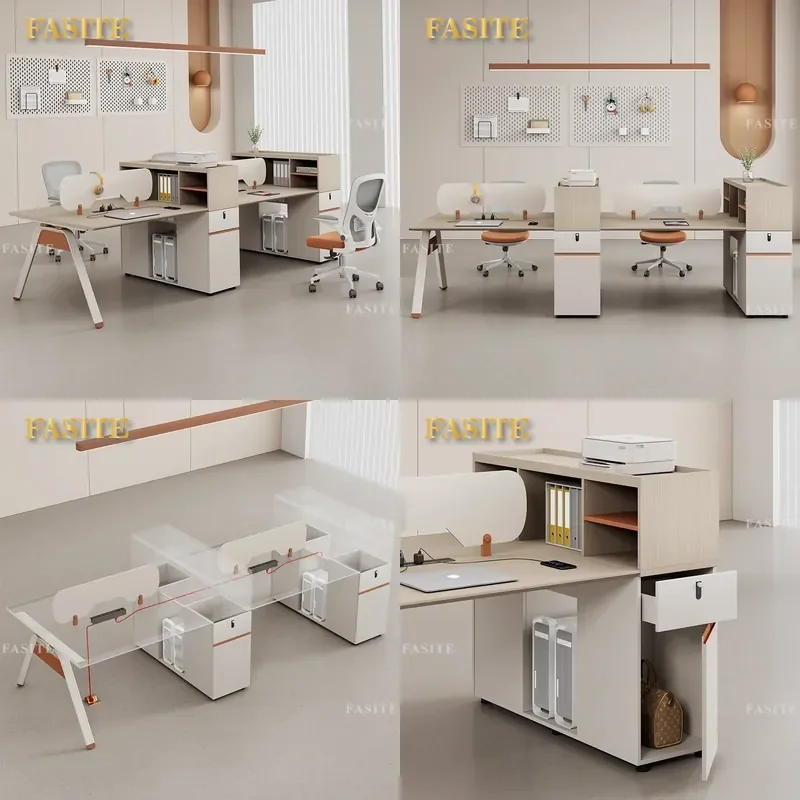 For Modern Office Furniture Simple Stylish Multi Person Combination Card Seat Staff Desk and Chair Set Financial Computer