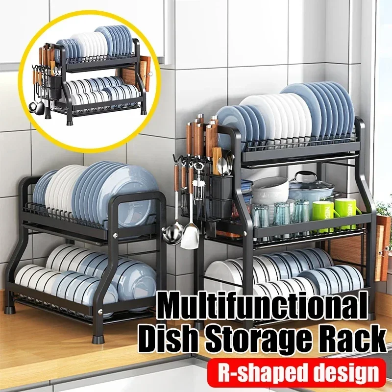 

2/3 Tier Accessories For Kitchen Utensils Alacena Set Large Rust-proof Rack Dish Holder Drainer With Cutting Board Drying Basket