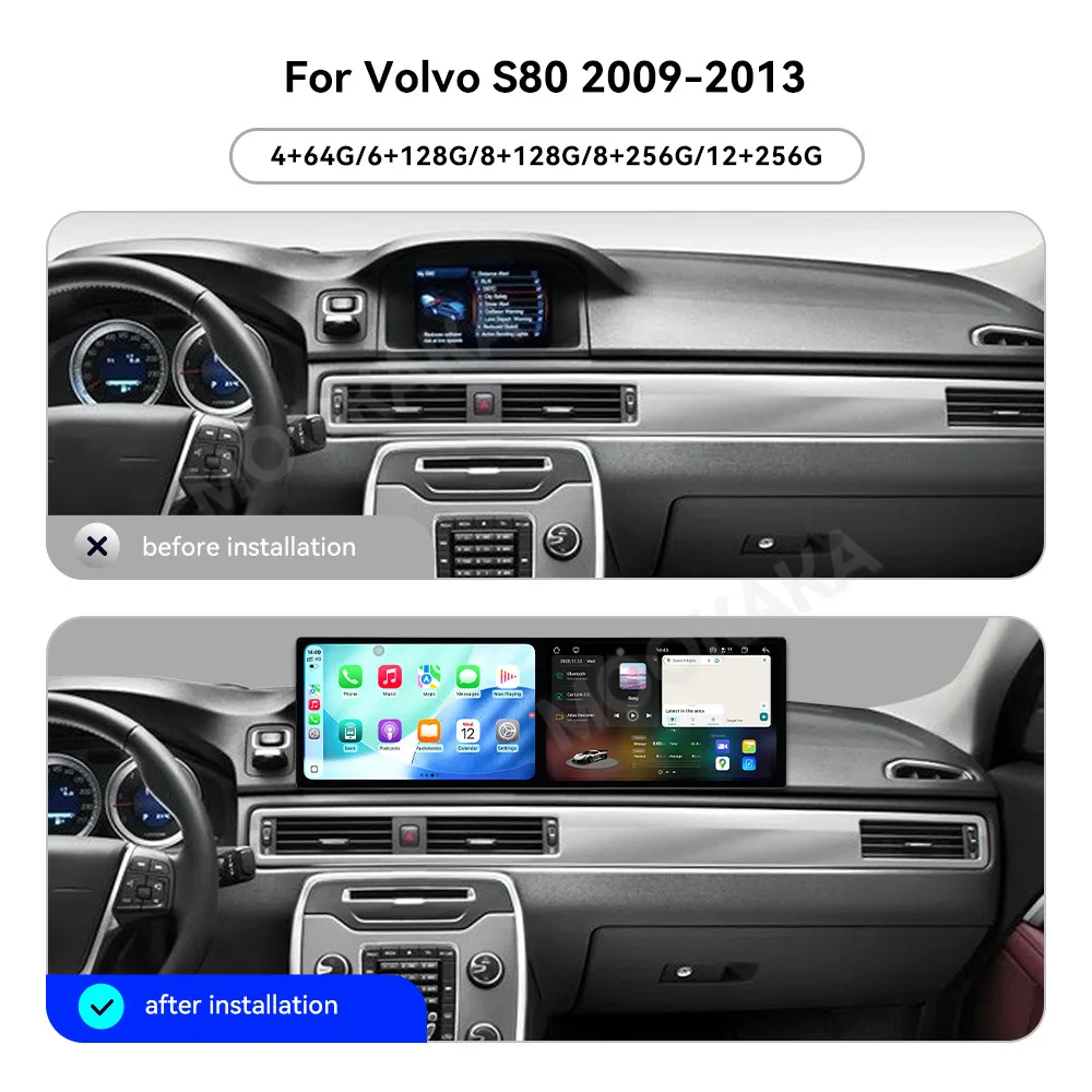 

Автомобильный радиоприемник с двойным экраном 9,1 дюйма для Volvo S80 2009 2010-2013, Android, автомобильный мультимедийный плеер Navi, GPS Carplay, авто WIFI DSP Carplay