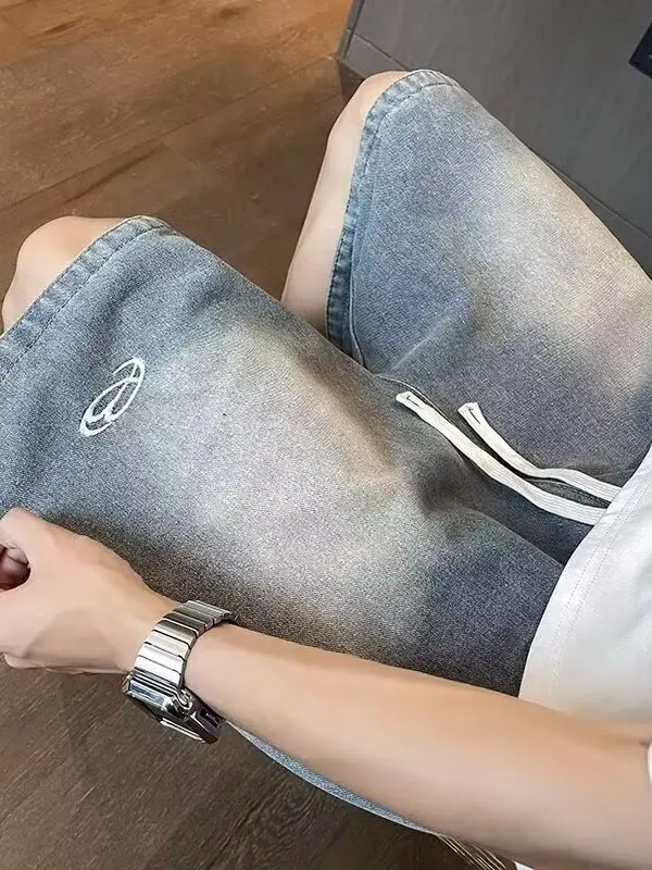 

Retro American Waed Jeans orts Men Loose Straight Five-Point Casual Streetwear Summer Breathable Comfortable Versatile