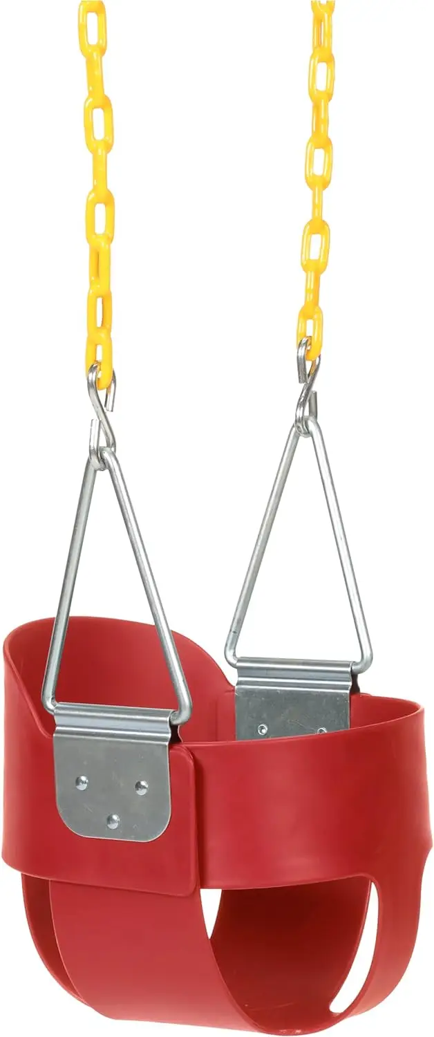 

Heavy-Duty High Back Full Bucket Toddler Swing Seat | Coated Swing Chains Fully Assembled | Red Swing Set Accessory