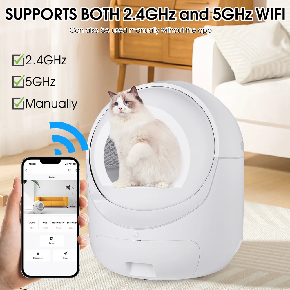 Smart Automatic Cat  Box,Automatic Scooping and Odor Removal, App Control, Support 5G&2.4G WiFi for Multiple Cats