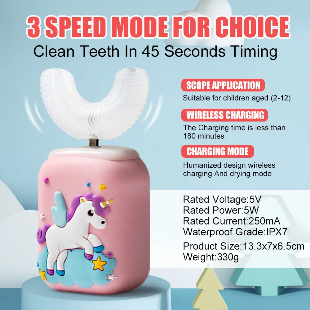 2024 New Model Ultrasonic Kids Electric Toothbrush 3 Modes Memory IPX7 Waterproof U Type Whitening Toothbrush For Children