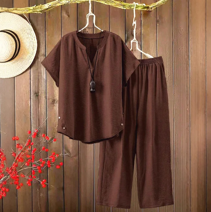 

Women's Two-Piece Set Simple Commuting and Leisure Two-Piece Set Large Loose Casual Straight Leg Pants Set for Summer