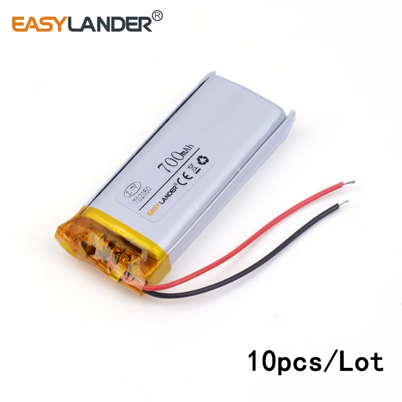 

10pcs /Lot 700mAh 702050 3.7v lithium Li ion polymer rechargeable battery For Mp3 headphone DVD E-book bluetooth headset camera