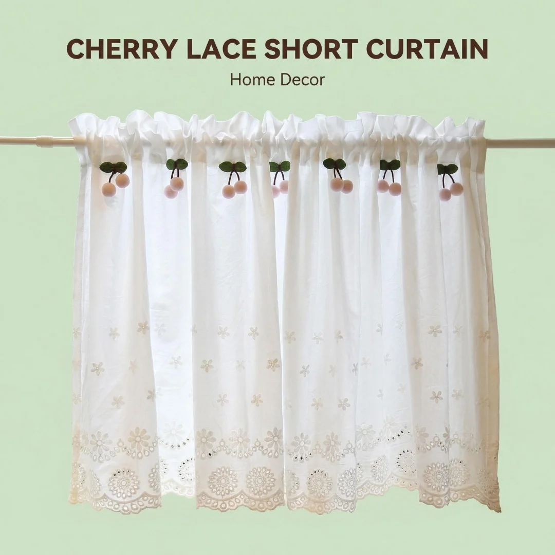 Pink short curtain short curtain cherry embroidered cloth French country American door curtain punching-free coffee curtain
