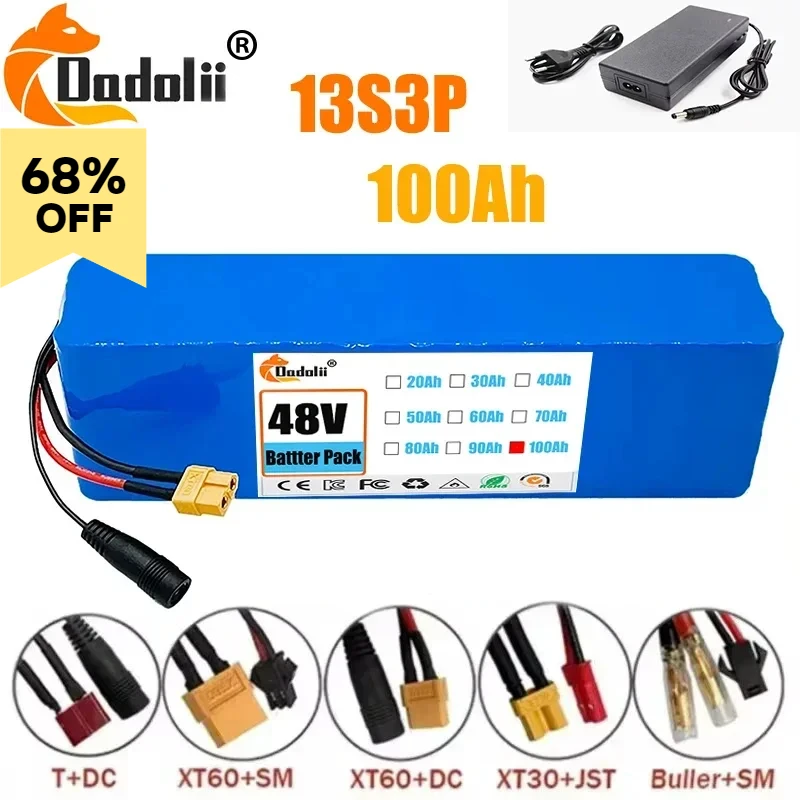 Original 13S3P 48V 100000mAh 100Ah lithium-ion battery pack with 1000W BMS 54.6V 100ah 18650 lithium battery