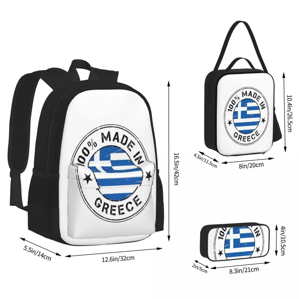 Greece Greek Flag Backpacks Boys Girls Bookbag Students School Bags Cartoon Kids Rucksack Lunch Bag Pen Bag Three-Piece Set