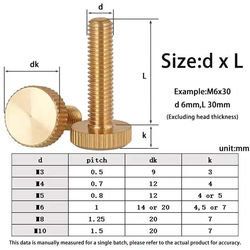 Brass Knurled Flat Head Hand Screw M3 M4 M5 M6 M8 M10 Pure Copper Big Head Knurled Hand Screw Handle Tighten Screw GB835