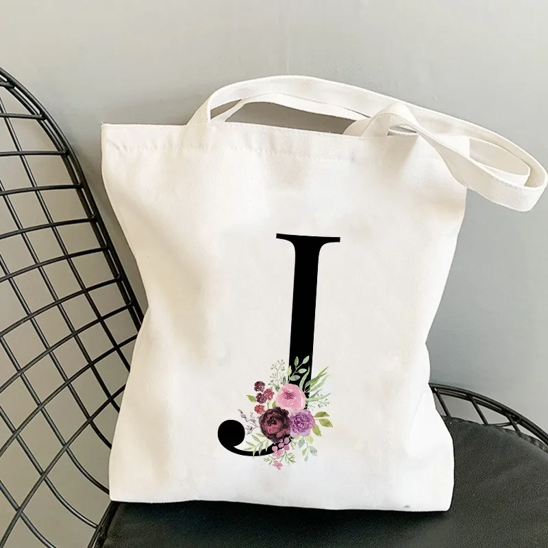 Wild Flower Alphabet Y2K Women's Shoulder Bag Vintage Floral Print Lightweight Foldable Tote Bag for Teens & Adults