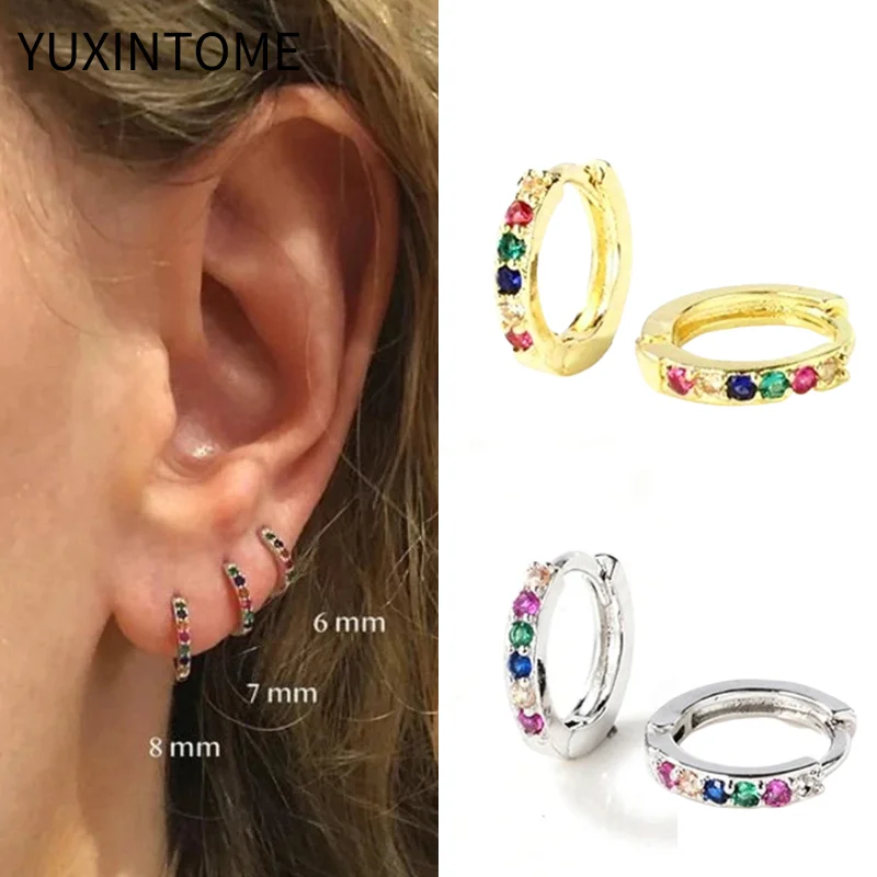 

925 Sterling Silver Ear Needle Exquisite Colorful Crystal Hoop Earrings For Women Size 7mm/8mm Small Earrings Fashion Jewelry