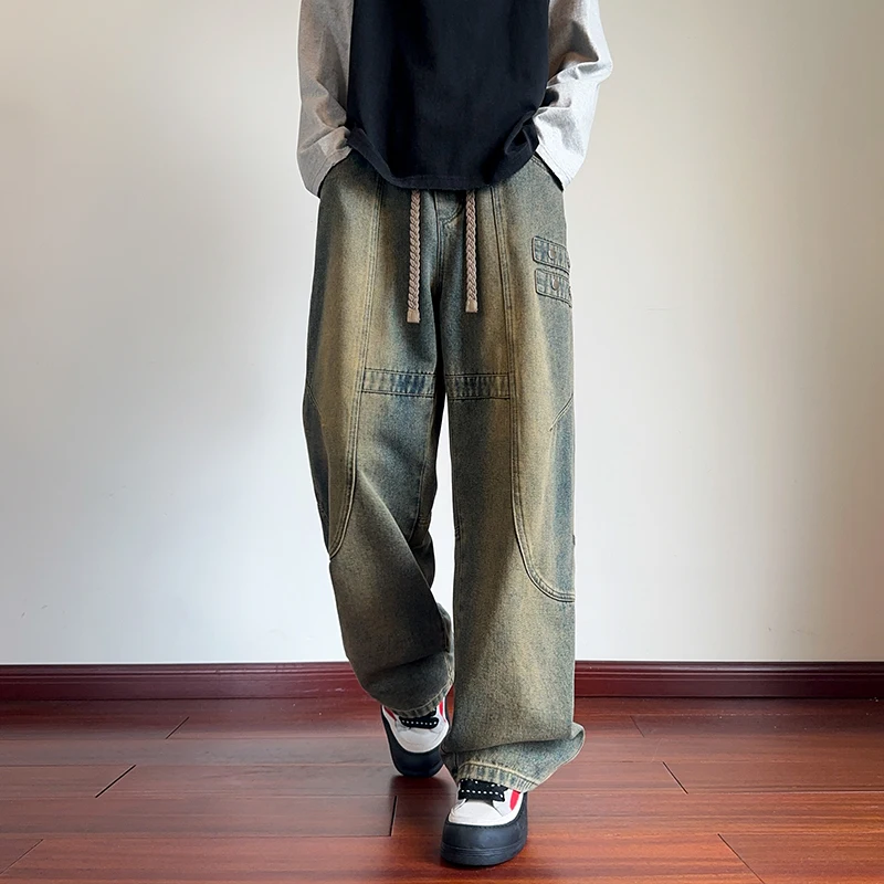 الجينز للرجال الرجال بناطيل كاجوال تنوعا ربيع الخريف كبيرة الحجم السراويل الطويلة المألوف فضفاض مستقيم الساق واسعة الساق السراويل #2
