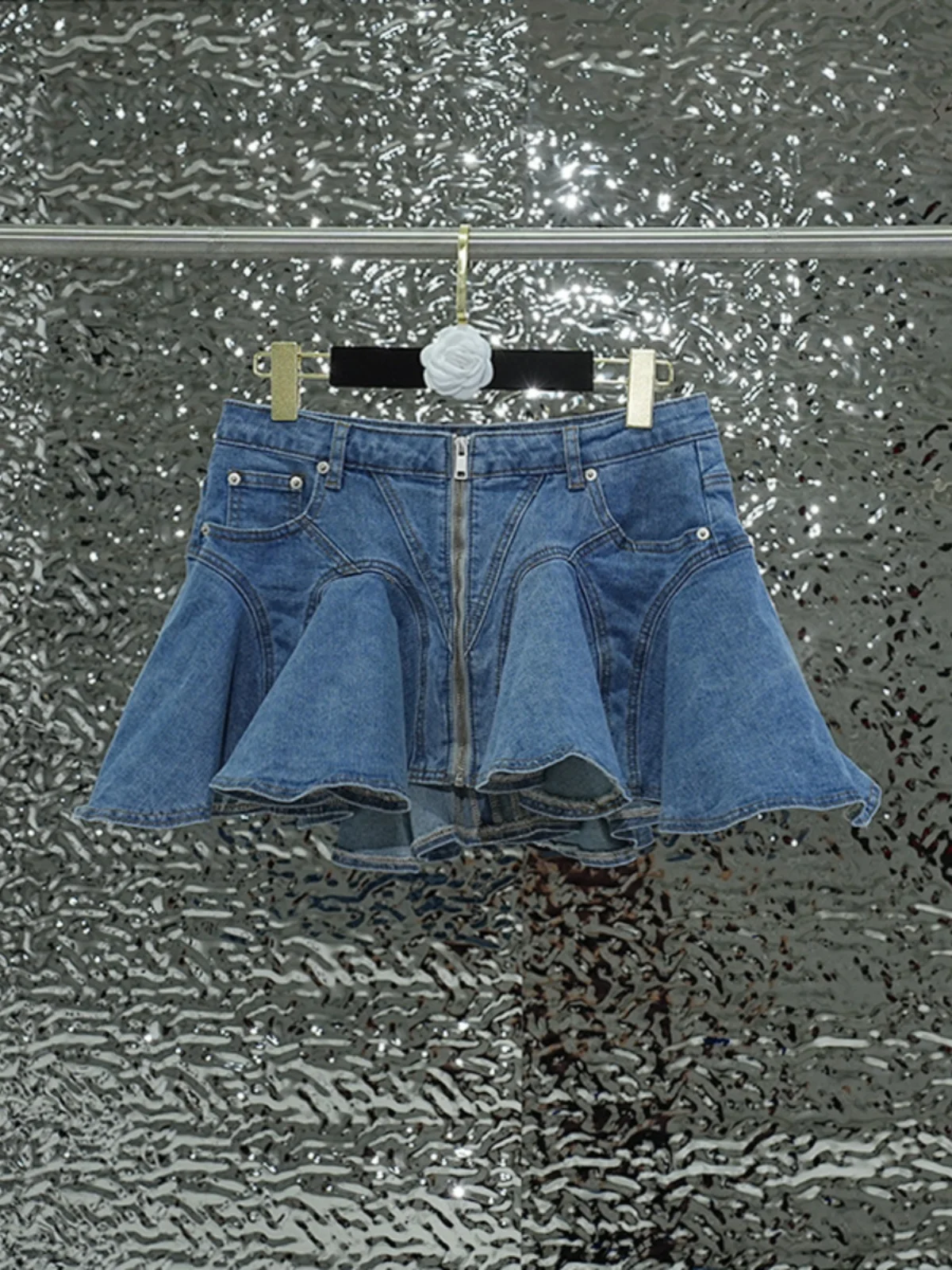 

Джинсовая юбка Studio American с асимметричным подолом для женщин, летняя, ультракороткая, хлопковая, с высокой талией, для создания сексуального образа