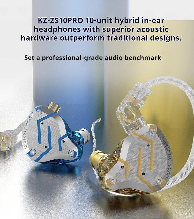KZ ZS10 Pro In Ear Headphones 10 Unit Hybrid Dynamic Armature Hifi Stage Monitoring Wired Music Gaming For Audiophiles