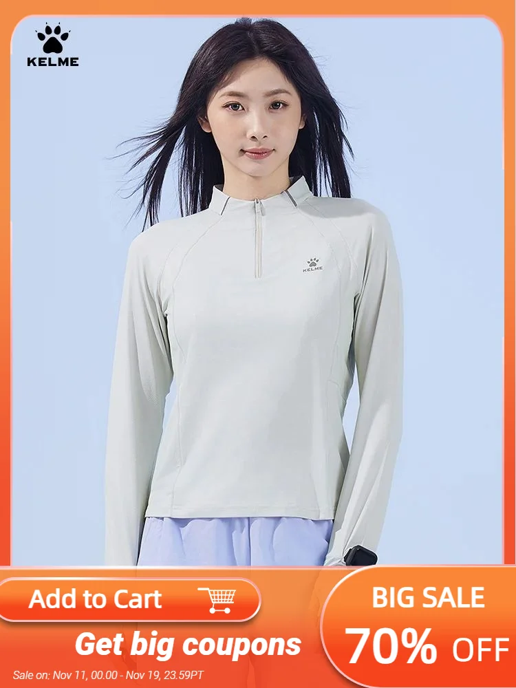 

KELME Running Sun Protection T-Shirt Women's Summer Half Zipper Sports Quick Dry Long Sleeve Training Top