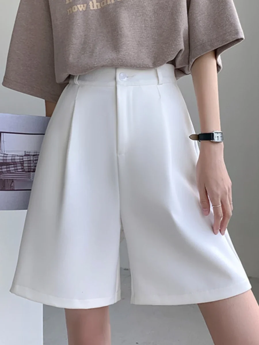 Shorts Women\'s Solid Pants Suit Korean Reviews Trousers Summer Thin Loose Casual Wide Leg Half Pants Straight Slimming Shorts