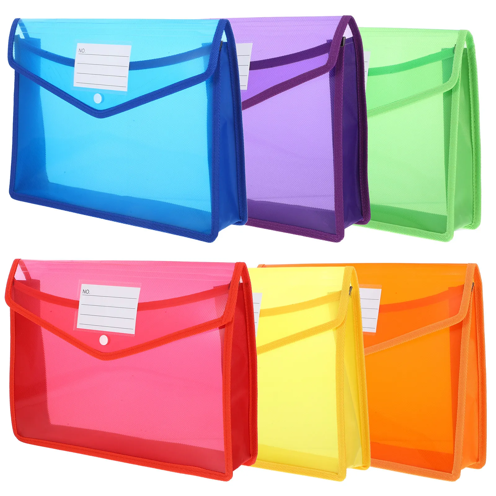 

6Pcs Plastic File Bags Transparent Thickened A4 Size Snap Closure Waterproof Document Folders Label Organizer Receipt Folder