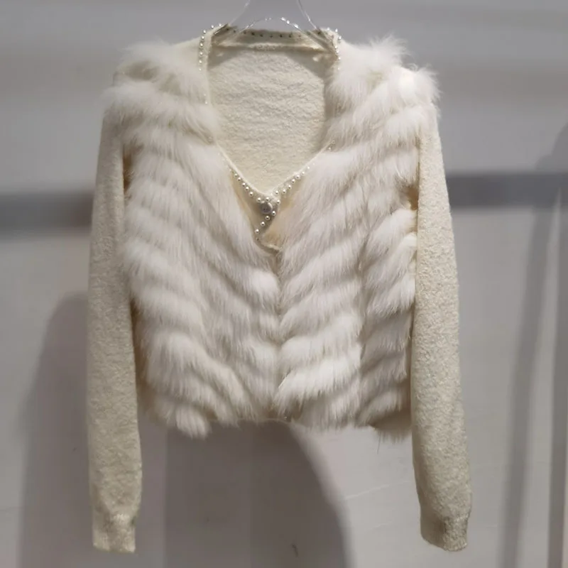 Pull en fourrure de renard véritable pour femme, manteau à manches longues, bande à col rond, vêtements d'extérieur en fourrure véritable, printemps, mode féminine, 2023