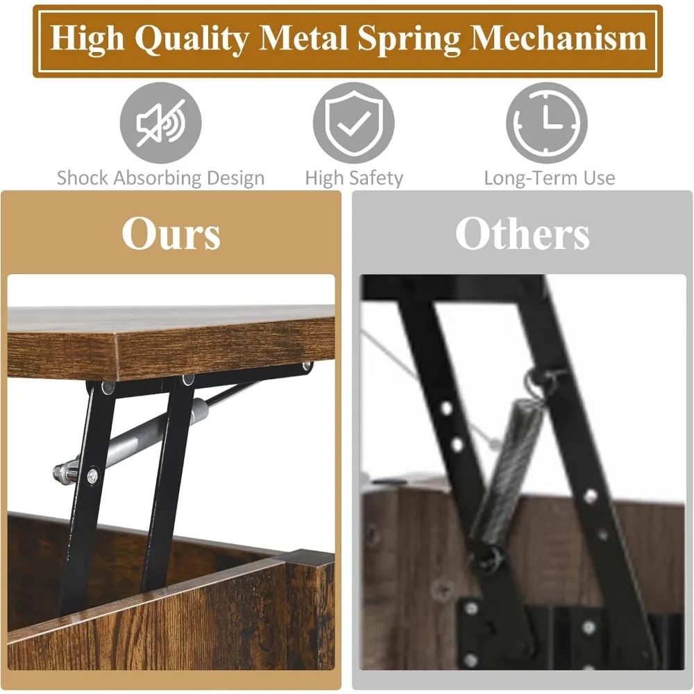 طاولة قهوة قابلة للرفع مع مساحة تخزين مخفية، طاولة شاي أريكة مستطيلة مع أرجل خشبية صلبة، طاولة قهوة صناعية #6