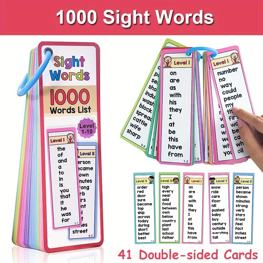 1000 Sight Words Flash Cards for Kids Aged 6-10 Fun Learning Activity with Double-Sided Cards Leveled Word Games Educational Toy