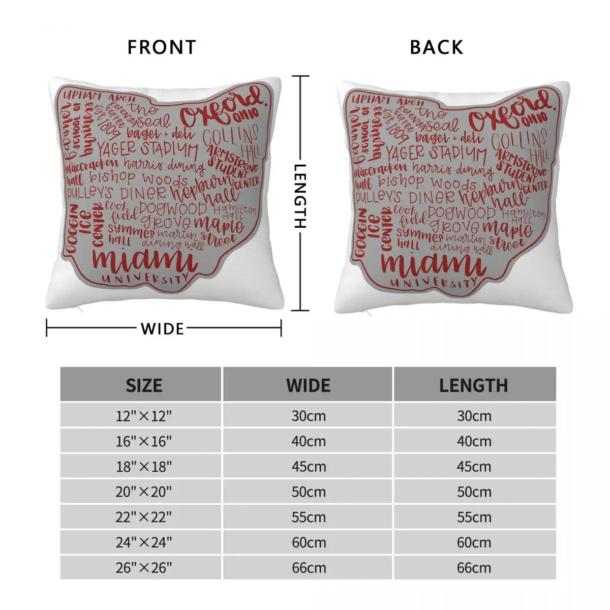 Miami University Ohio Square Pillowcase Polyester Linen Velvet Pattern Zip Decor Pillow Case Bed Cushion Cover