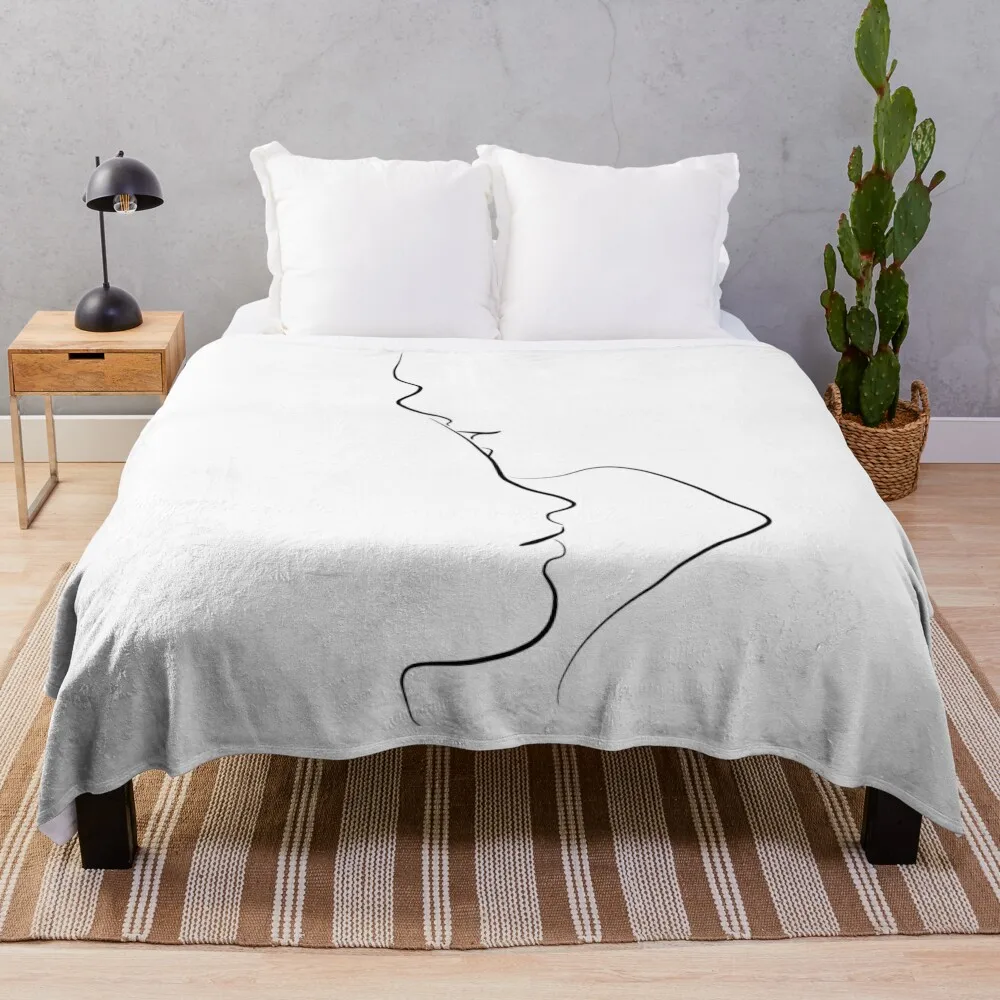 

Forehead Kiss Line Art Drawing in Black and White Throw Blanket Plaid on the sofa Cute Plaid Blankets
