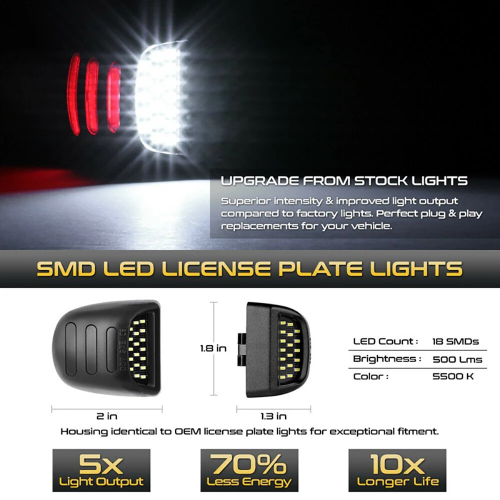 2 Pcs For Chevrolet Silverado Avalanche Traverse Tahoe Suburban CANBUS LED Car Number License Plate Light Lamp Red White Bulb view 2
