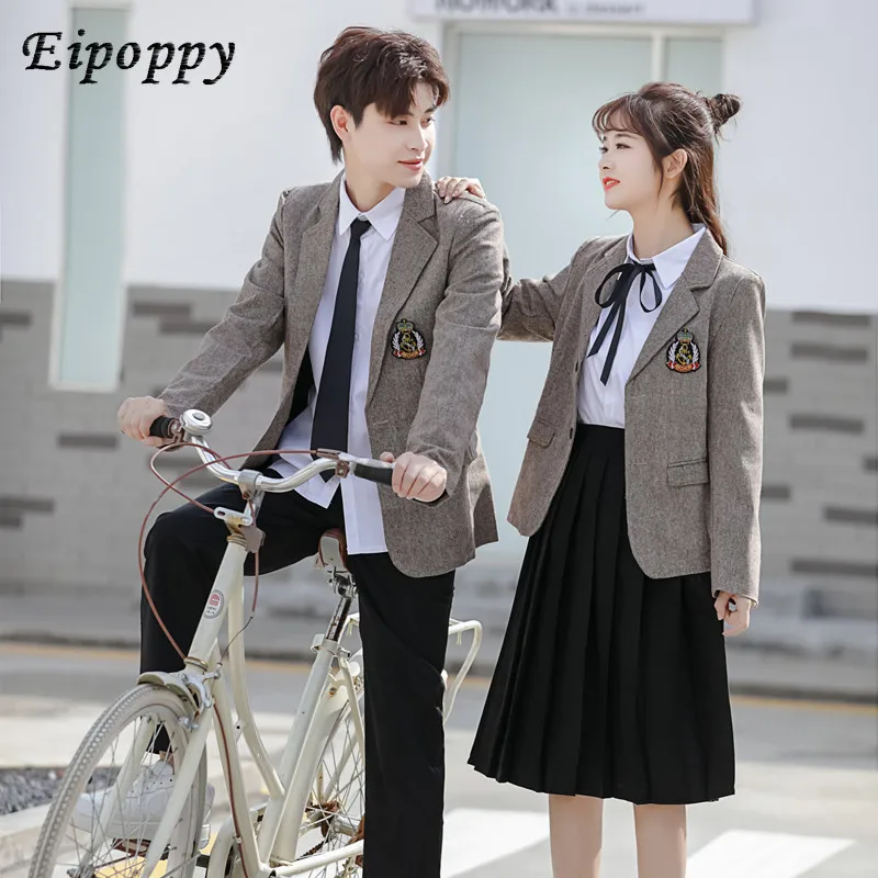 Middle School Student School Uniform Suit British College Style Autumn and Winter Korean Pleated Skirt Women