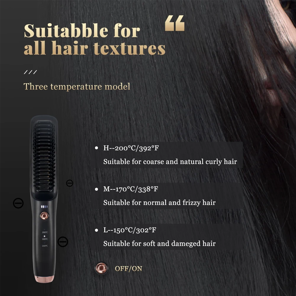 Wireless Hair Straightener Brush Rechargeable Heating Comb Portable Hair Brushes Quick Hair Style Tool Electric Ceramic Hot Comb