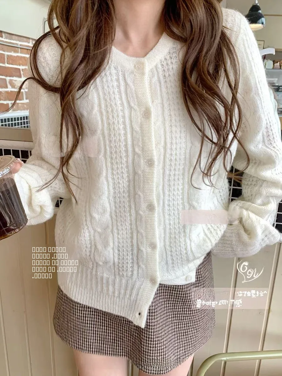 

CallmeEar Morning Fog Lily Knitted Open Cardigan Women's Autumn Winter Slimming Wool Sweater Coat Straight Tube Long Sve r...
