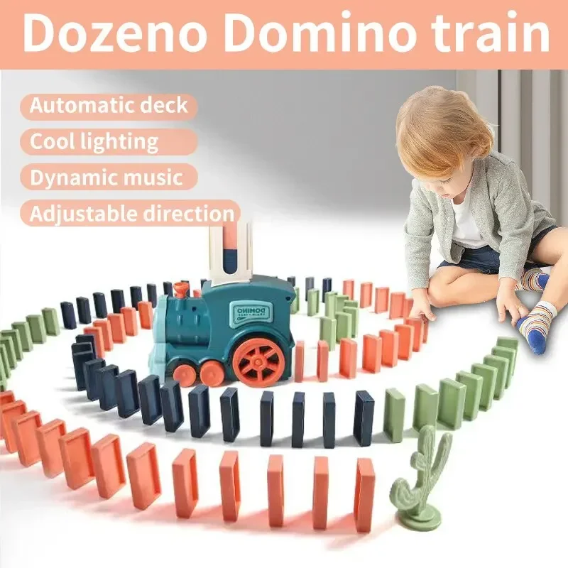 New Automatic Laying Domino Train Electric Car Brick Blocks Kits Creative Games Intelligence Educational Toys Kids Birthday Gift